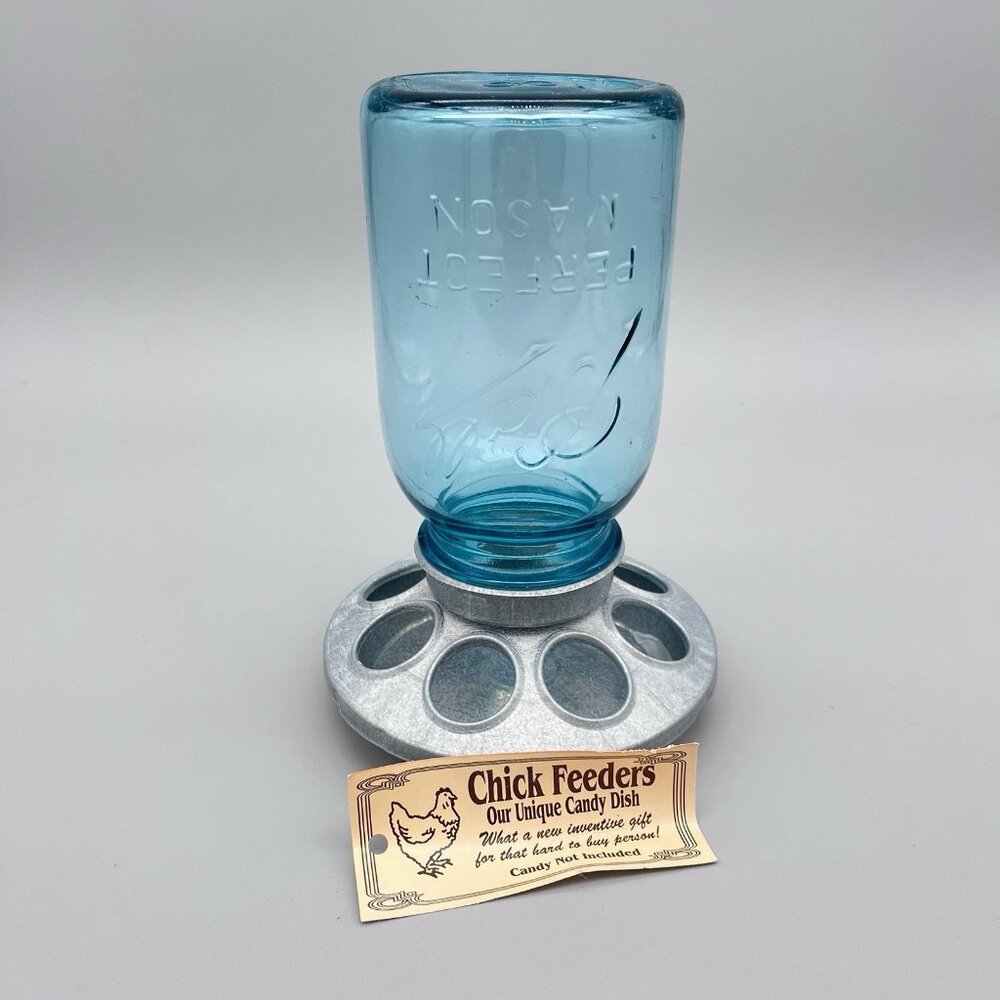 Chicken Feeders 9" Tall Unique Candy Dish Blue Ball Mason Jar Bird Feeder - Picture 1 of 7